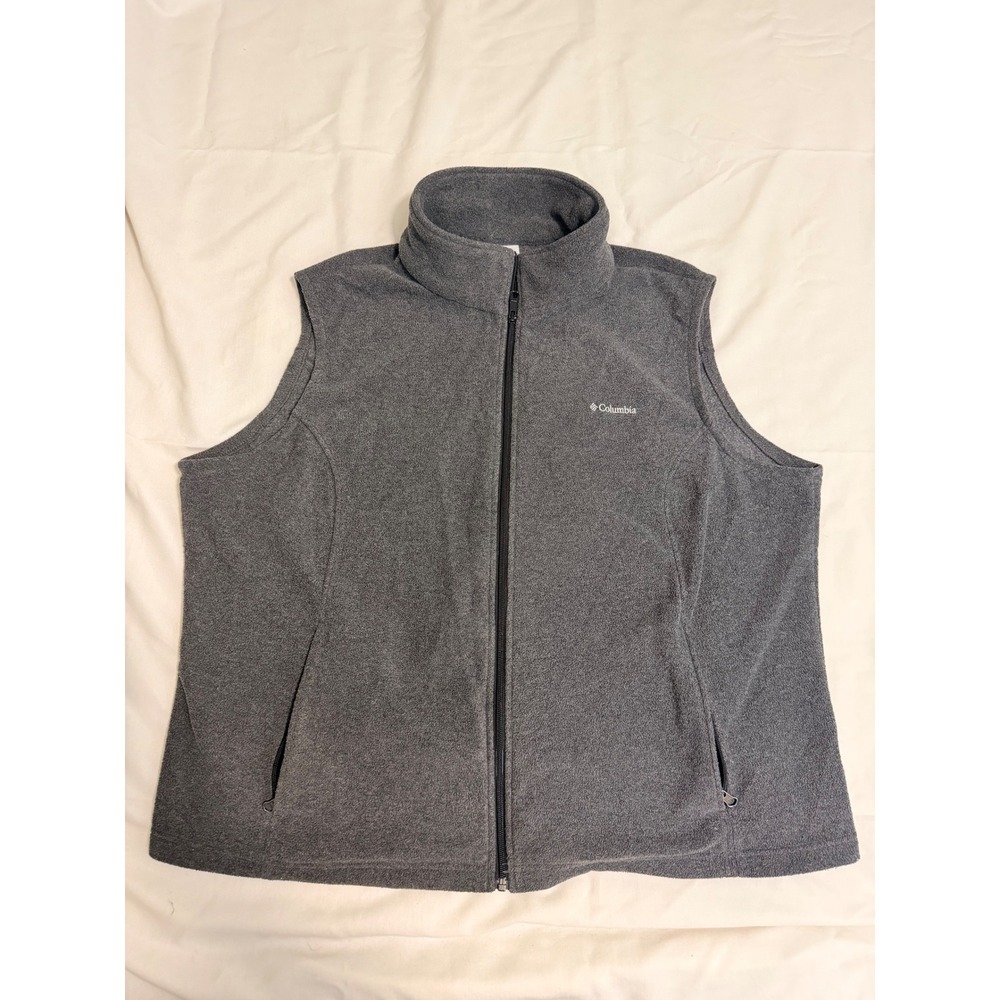 Columbia Benton Springs Fleece Vest Womens 3X Gray Full Zip Mock Neck Outdoor